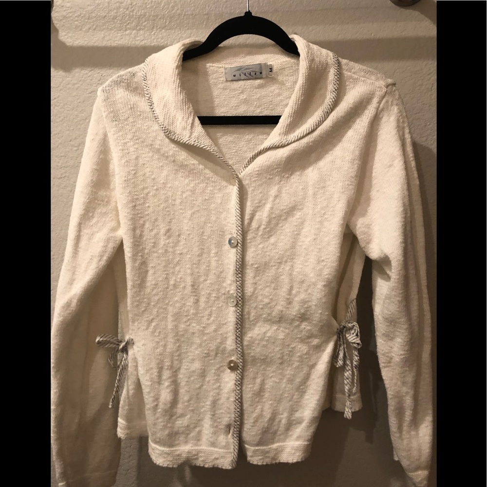White, side tie sweater